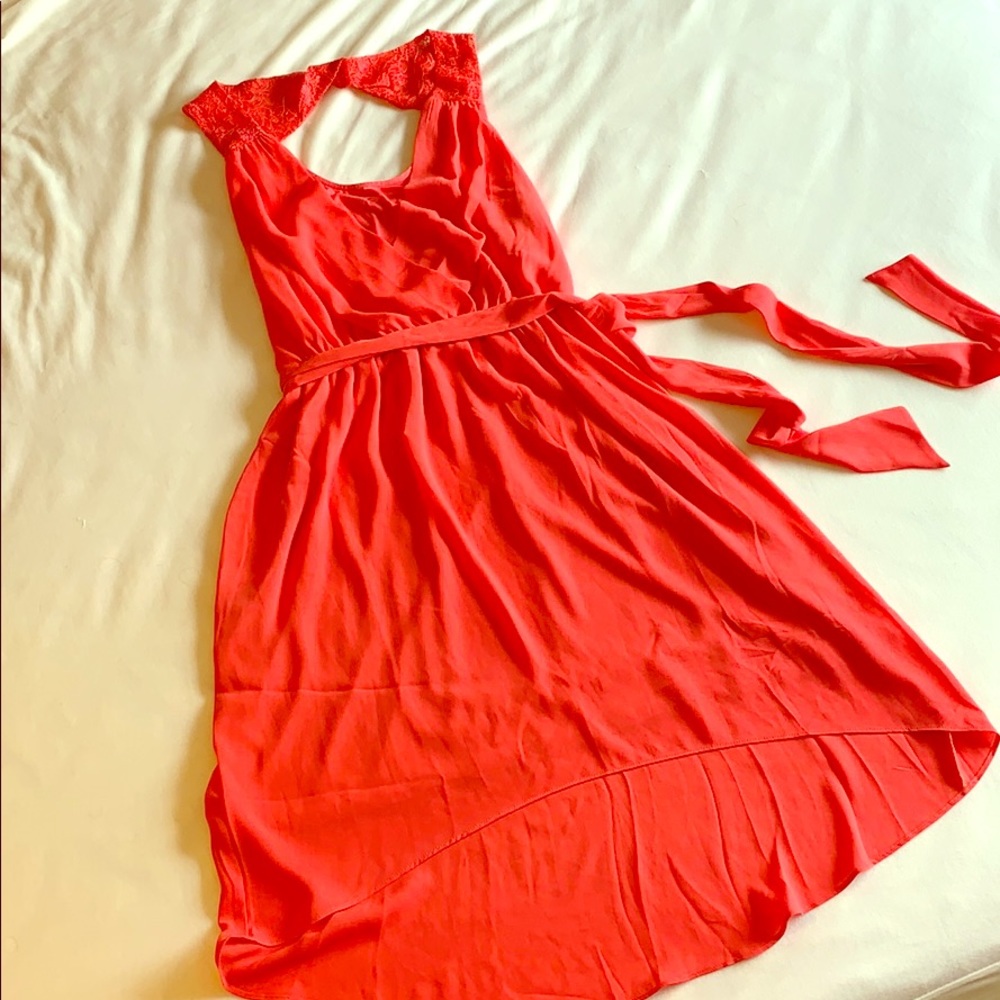 EXPRESS Lace Accent High-Low Hem Dress